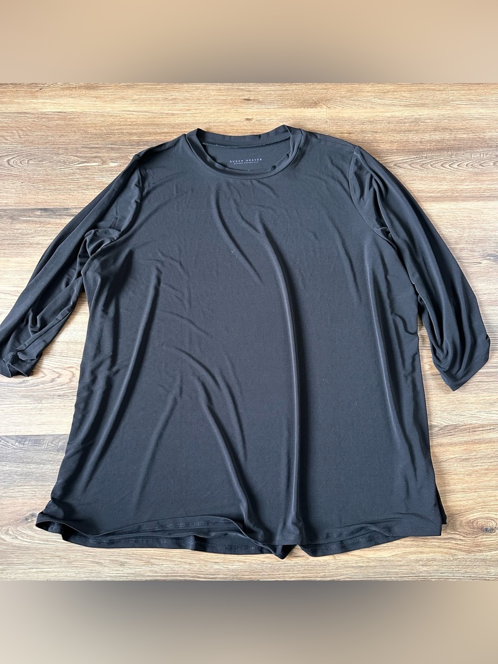 Susan Graver Black 3/4 Sleeve Tunic Blouse 4X Liquid Knit Shirt Classic Stretch